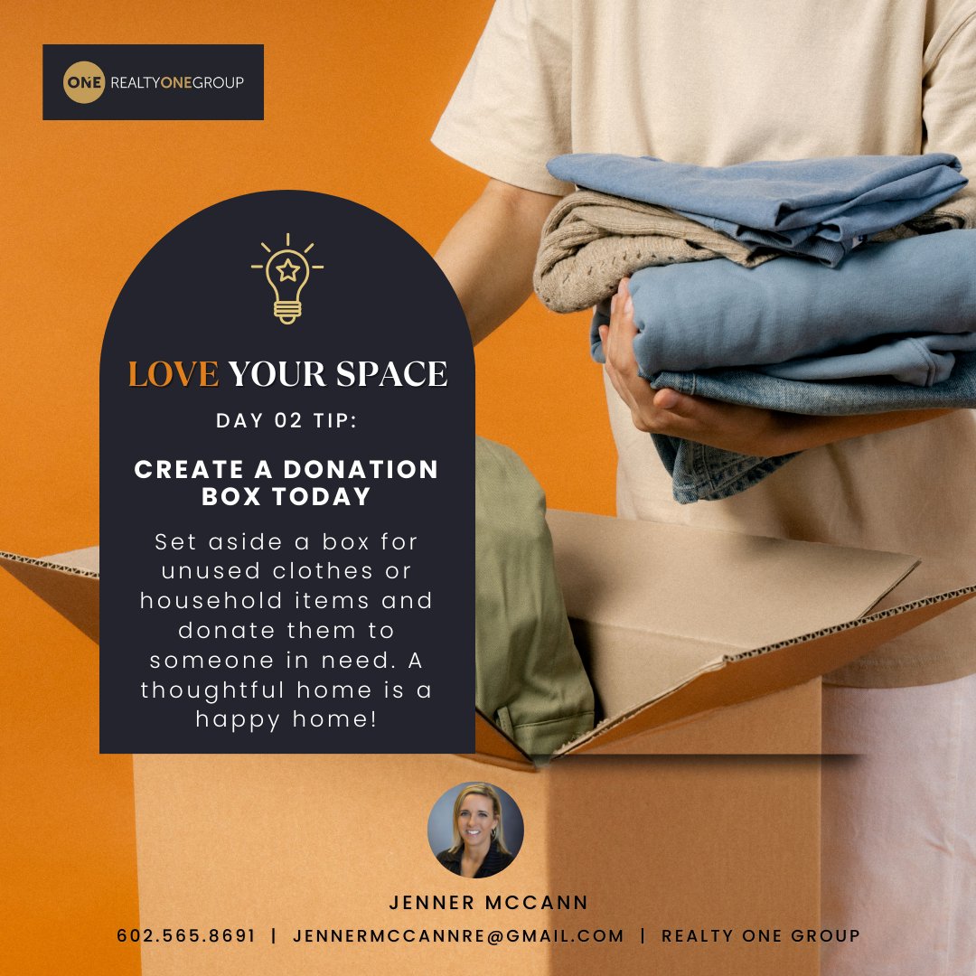 JennerMcCannRE's tweet image. 🧸𝐂𝐫𝐞𝐚𝐭𝐞 𝐚 𝐃𝐨𝐧𝐚𝐭𝐢𝐨𝐧 𝐁𝐨𝐱 𝐓𝐨𝐝𝐚𝐲🧸
Start by setting aside a box for unused clothes or household items &amp;amp; donate them to someone in need. It&apos;s a small act that can make a huge difference! Your home will feel lighter &amp;amp; more organized💕 #DeclutterForGood