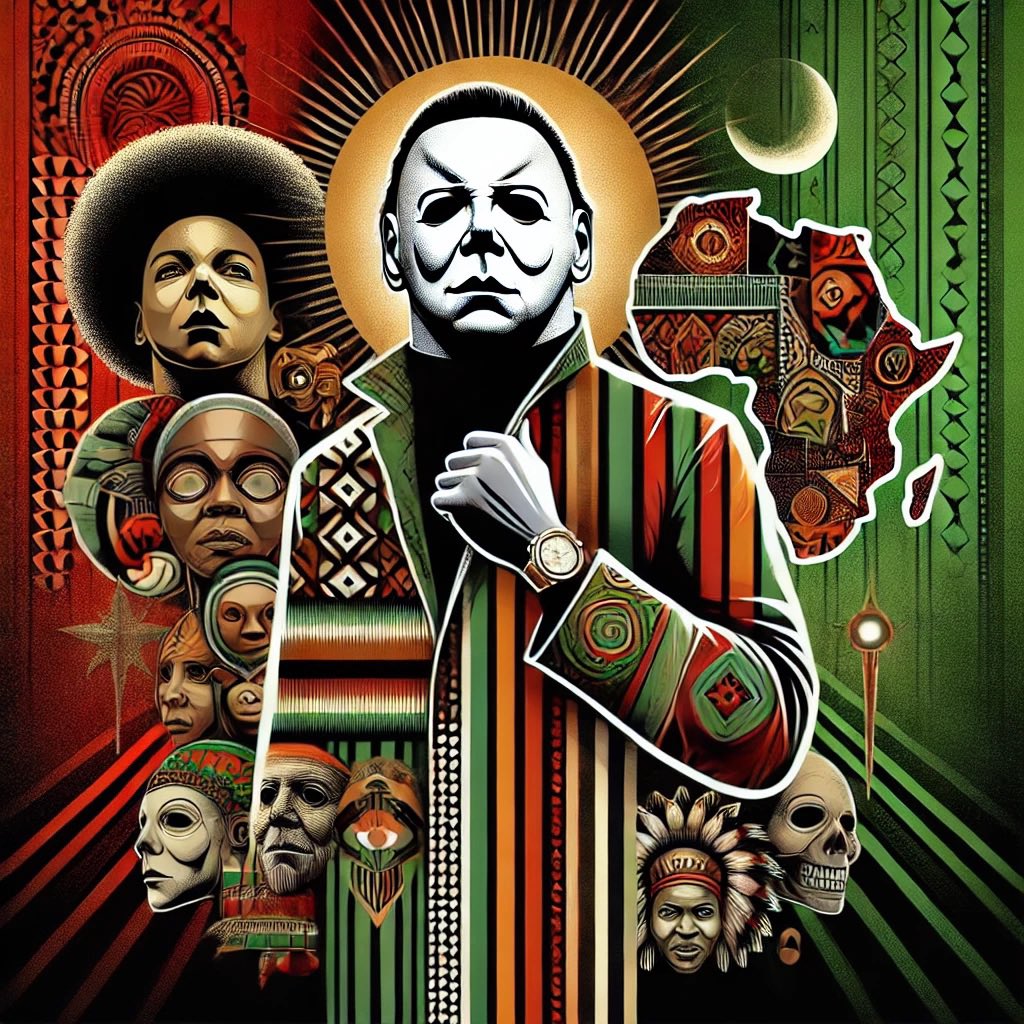 halloweenmemez's tweet photo. Michael Myers taking time off to celebrate black history month. Truce @BustaRhymes https://t.co/XkpATF0dHG