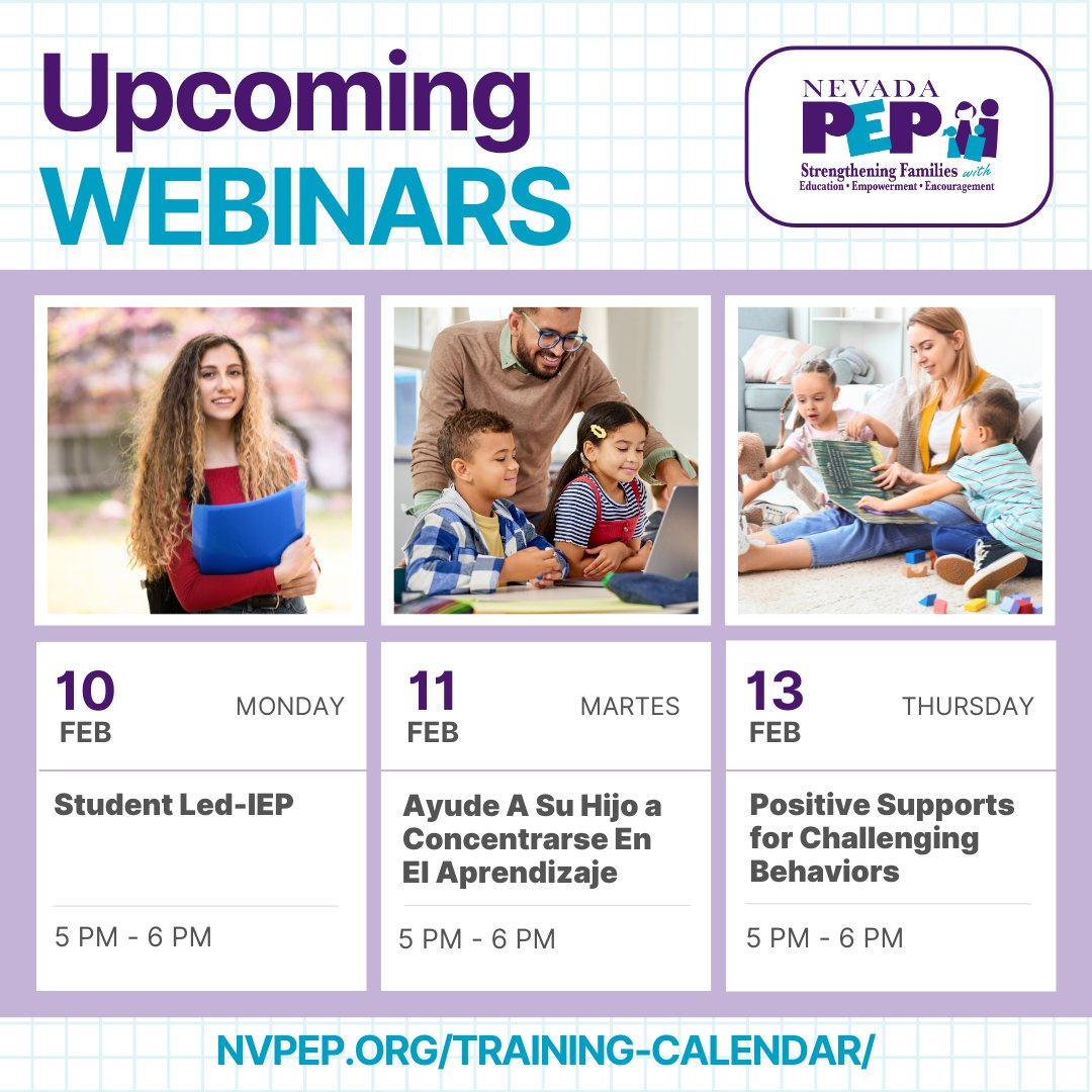 NevadaPEP's tweet image. Join us for an upcoming webinar to learn essential tips &amp;amp; strategies to ensure your child gets the support they deserve!✨nvpep.org/training-calen…

#IEPSupport #IEPMeeting #IEP #SchoolBehavior #SpecialEducation #SpecialEducationResources #SpecialEducationRights #DisabilityAdvocacy