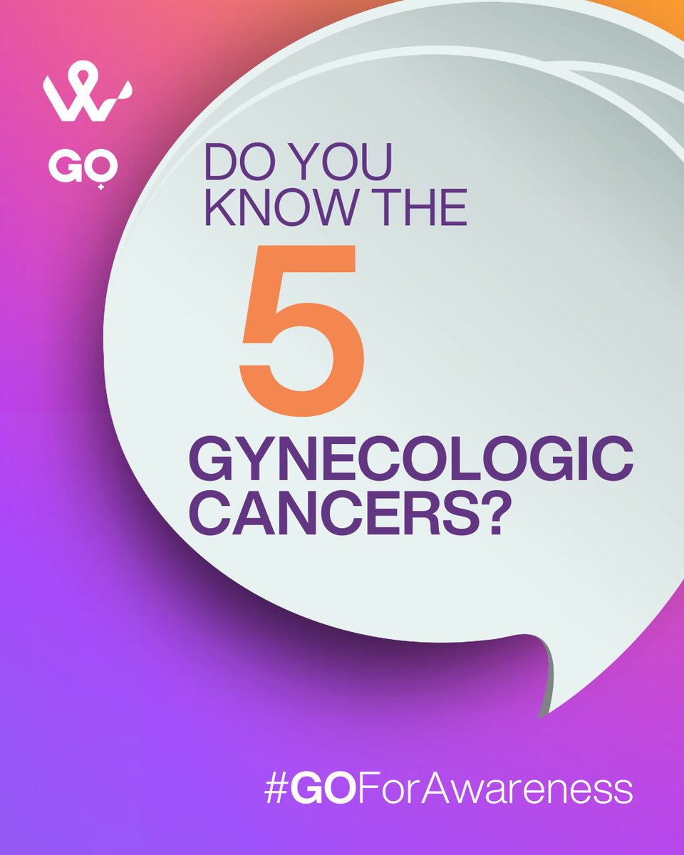 WorldGOday's tweet photo. Do you know the 5 main gynecologic cancers?

While there are other, rare types, the main cancers that occur in gynecologic areas are:

-Uterine/endometrial cancer
-Cervical cancer
-Ovarian cancer
-Vulvar cancer
-Vaginal cancer https://t.co/w0OzDawqEt
