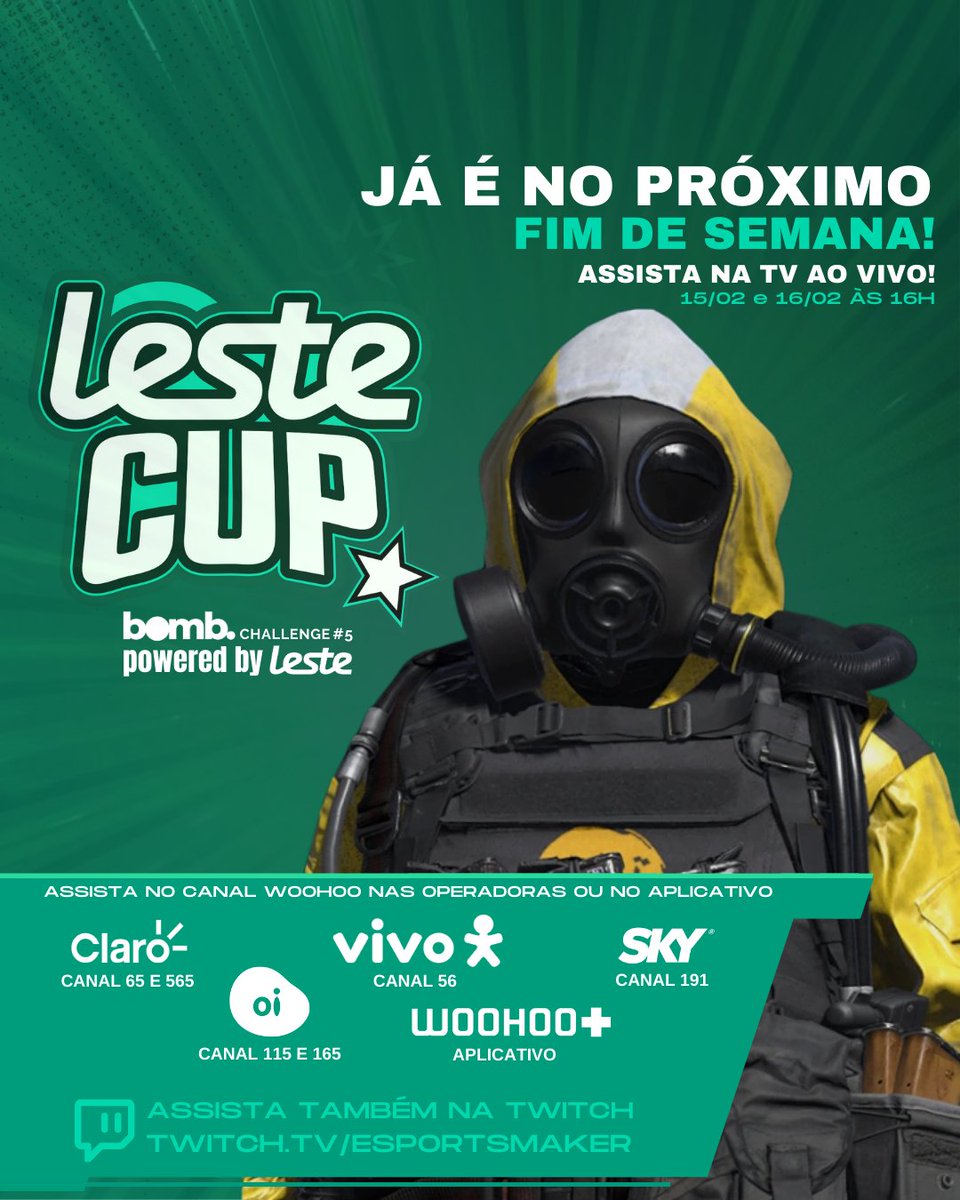 Esportsmaker's tweet photo. Tá chegando a Leste Cup | Bomb Challenge 5 Powered by @lestetelecom ! 🕒

📺 Acompanhe ao vivo pelo @woohootv e na https://t.co/jXkC7APhfr a partir das 16h já no próximo fim de semana!

Falta pouco! Não perca!🗓️

@WoohooGame #lestecup #bombchallenge #games #esports #cod #warzone https://t.co/OWgX2EjQwH