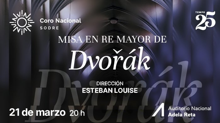 Primer concierto del año del Coro Nacional Sodre! 
Misa en Re mayor de Dovrak y los hermosísimos 5 Himnos de Rheinberger! 
Música increíble. 
Noelle Fostel al órgano y solistas del CNS. Los esperamos !