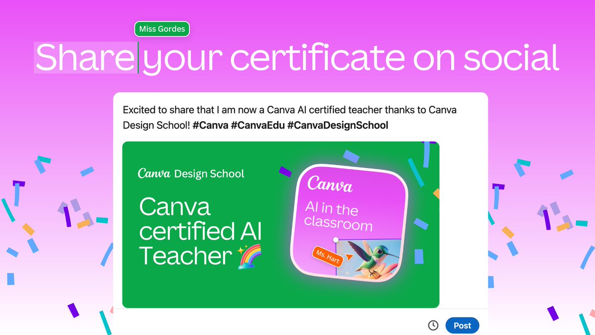 📣 NEW Teacher Certification!

Explore AI in the Classroom with Canva’s Magic Studio in this 60-min interactive course. Learn, apply, &amp; earn your official certification. Get started! 👇
🔗 bit.ly/4htuRk8

#CanvaEdu