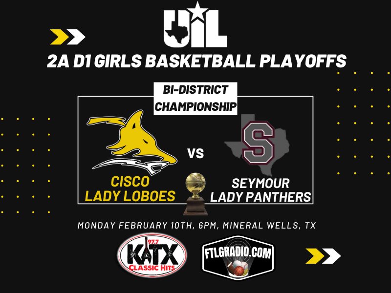 LoboesRadio's tweet image. 🏀GAMEDAY‼️🐺
🏆 2A D1 Region 2 Bi-District Championship
🆚️ Seymour Lady Panthers
🏟 Mineral Wells HS
🕖 Pregame 5:45PM, Tipoff 6PM
📻 KATX 97.7FM
📻 FTLGRADIO.COM
@TXHSGBB