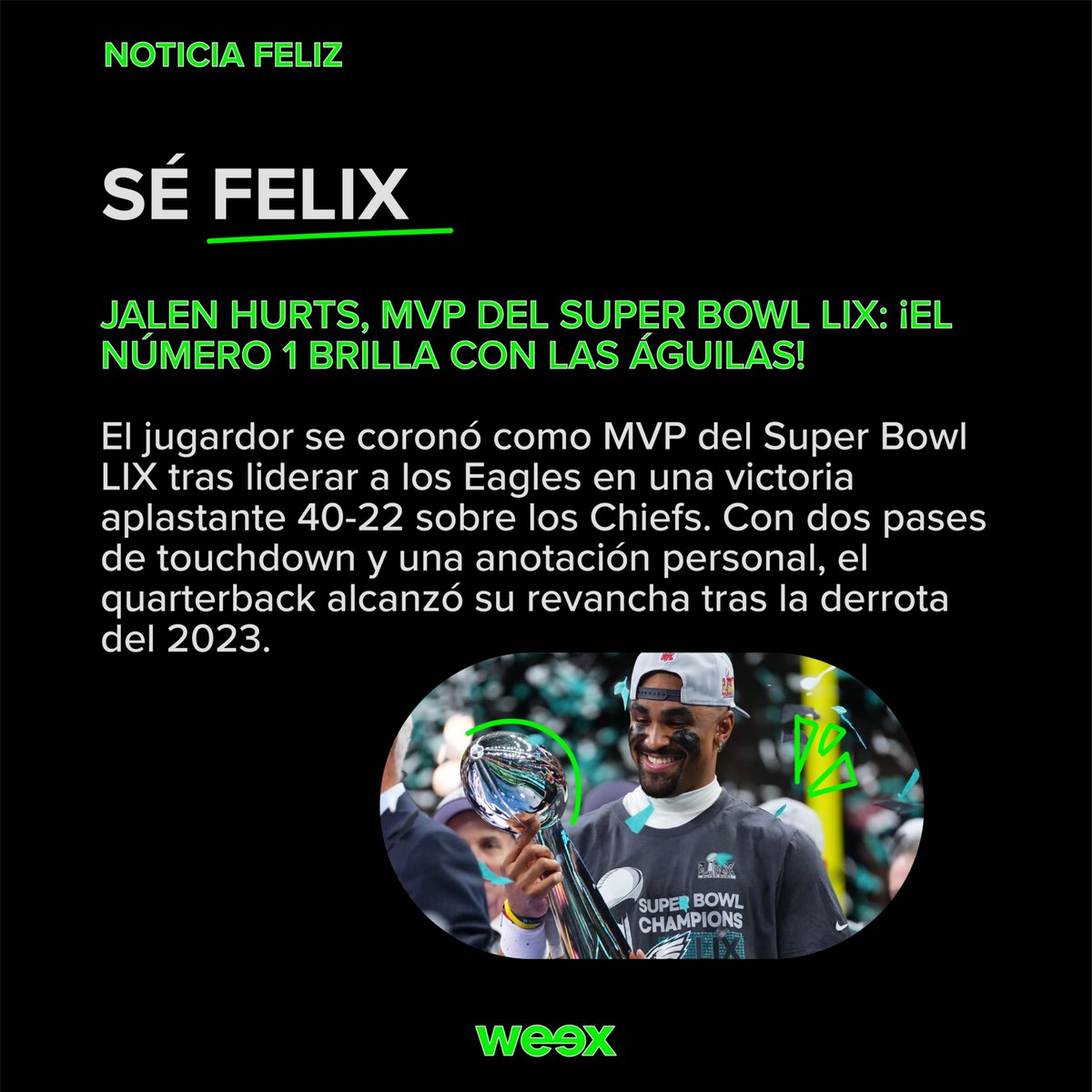 weexmx's tweet photo. ‼️LLEVELE, LLEVELE‼️
NOTICIERO DE WEEX FRESCO PARA USTED
🚀Super Bowl y un changuito super travieso
Tambien te contamos los mejores secretos de la CDMX
#Weex #Telefonía #Prepago #NoticiasFelices #Curiosidades #Entretenimiento #NoticiasdeTecnologia #SuperBowl #Chango #CDMXSecreta https://t.co/udNe4aodVP