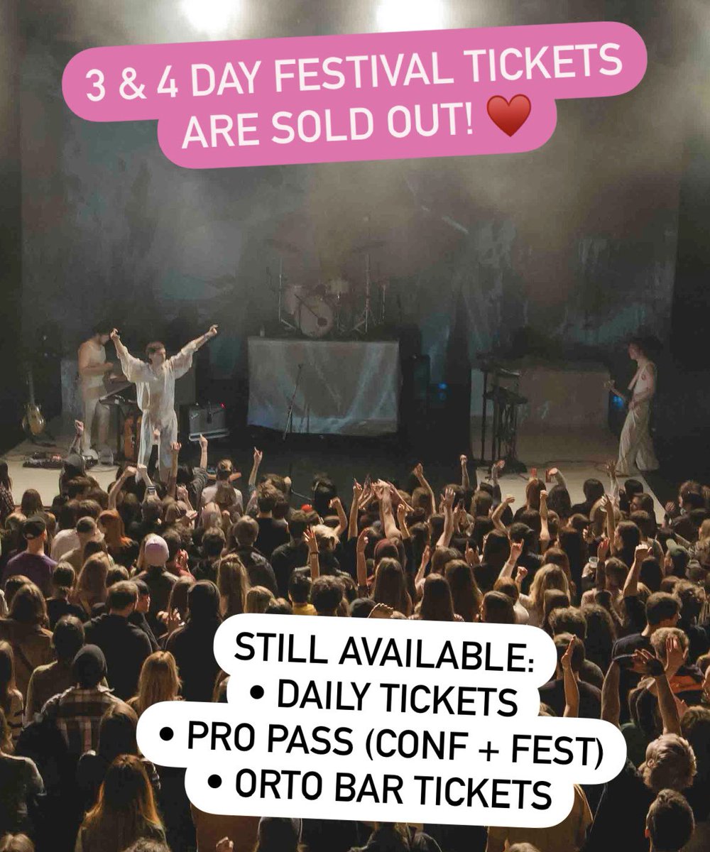 3 and 4 day festival tickets are sold out! 🥳 Daily, pro pass and Orto bar tickets still available here: ment.si/en/tickets/

Hurry before they run out. 

See you in 2 days! 🫶
ment.si/en/