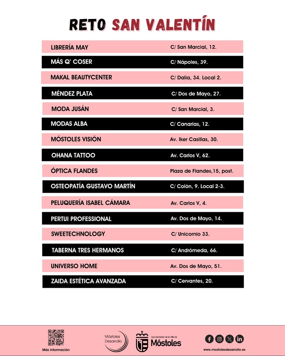 mostdesarrollo's tweet photo. Participa en el SORTEO 1 del ❤️ reto San Valentín organizado por Móstoles Desarrollo. 

✅Compra en los establecimientos adheridos.
✅Rellena el formulario https://t.co/RXh7ab9Xc6 y
✅adjunta la 📷 del ticket.

👉🏻+info: https://t.co/XwoLe5TU43
 #ComercioMostoles https://t.co/DaBq5w4MeC