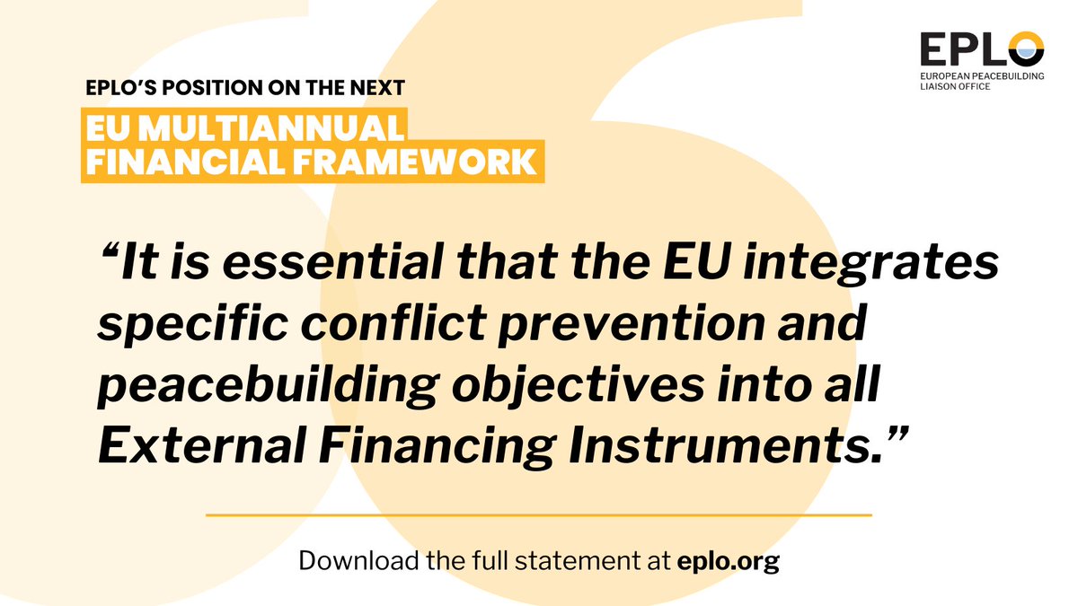 The EU must ensure that conflict prevention and peacebuilding are integrated into all External Financing Instruments. This is crucial to achieving long-term peace and stability.

🔗 Learn more: eplo.org/mff-statement/
#PeacebuildingPost2027 #EPLOMMF #EUinvestinPeace