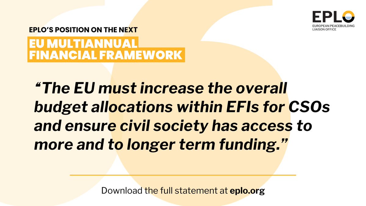 The EU must increase civil society funding to ensure long-term support for peacebuilding. More resources and longer-term commitments are essential for lasting impact.

🔗 Read our recommendations: eplo.org/mff-statement/
#PeacebuildingPost2027 #EPLOMMF #EUinvestinPeace