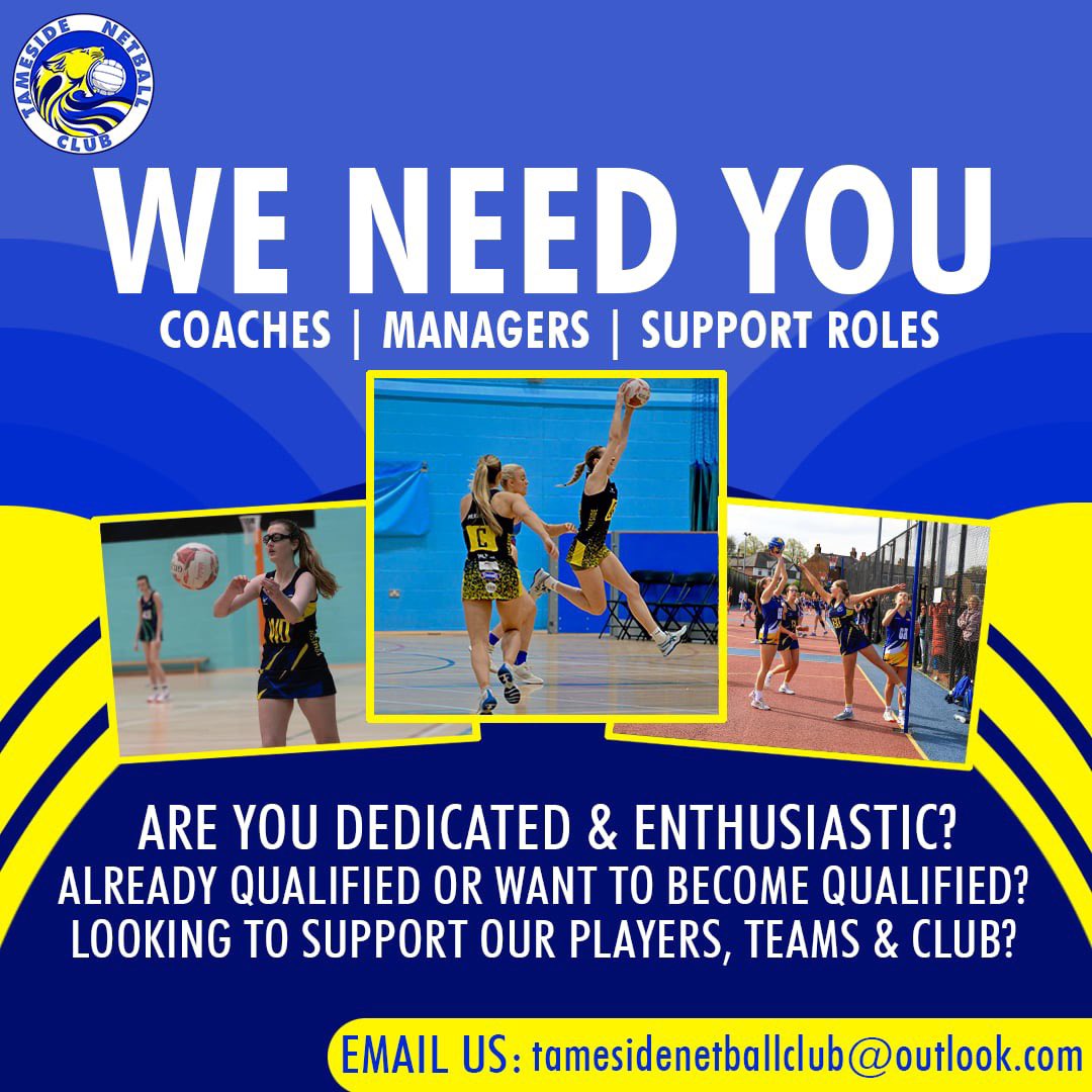 We’re currently on the lookout for dedicated coaches, managers and supporting roles within our club. Are you wanting to help our club in the future? If you think this is something you would be interested in, email us at tamesidenetballclub@outlook.com for further info💙💛