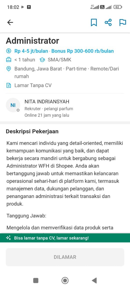 geminigwurl's tweet photo. Ada penipuan loker freelance, ngakunya dari SHOPEE ID. Aku dapet loker ini dari platform Glints posisinya Administrator. Aku jg dapet email undangan interviewnya, tp interviewnya tuh lewat telegram gitu sama yg namanya Calista Anggraeni, tp ini jg kayanya pake foto orang lain deh https://t.co/1Qz0d40j2c