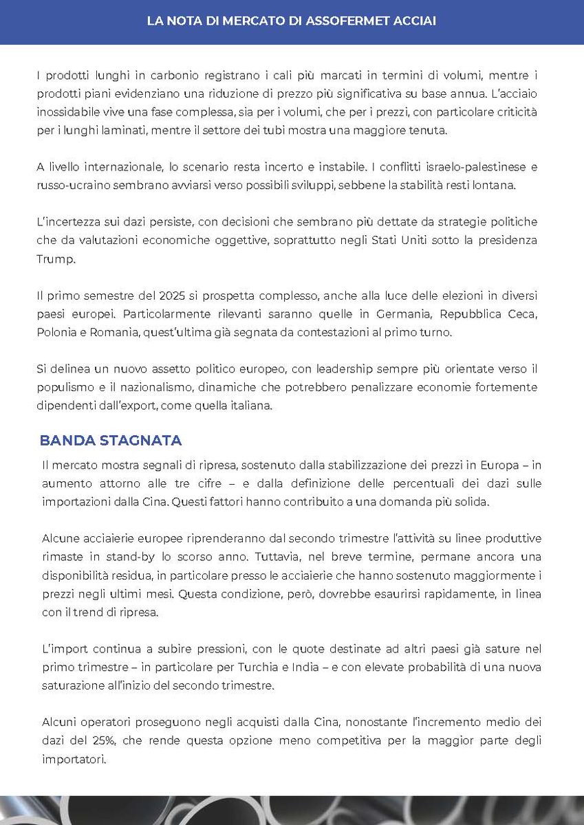 assofermet's tweet photo. Appena diffusa la Nota di Mercato di Assofermet #Acciai - focus su #acciaio al #carbonio, acciaio #inox, #magazzinidalpronto e #bandastagnata https://t.co/VrO8b6ArDm