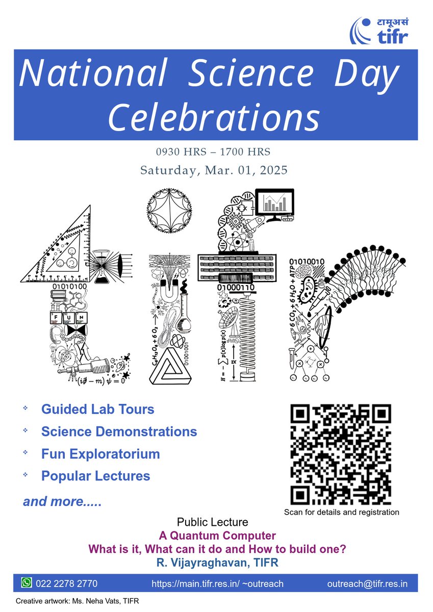 chaiandwhy's tweet photo. Visit TIFR, Mumbai on Mar. 1, 2025 for a program to 'Celebrate National Science Day'.
To register and for other details: https://t.co/68Y2U63ijL

Participation is open to ALL! https://t.co/tLsgcGIczD