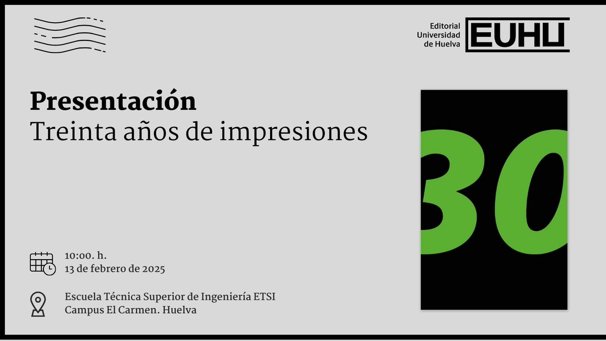 El próximo jueves 13 de febrero presentamos "Treinta años de impresiones", un libro que sintetiza la historia del Servicio de Publicaciones de la Universidad de Huelva  hasta convertirse en una Editorial referente por su calidad académica y editorial.
👉une.es/presentacion-d…