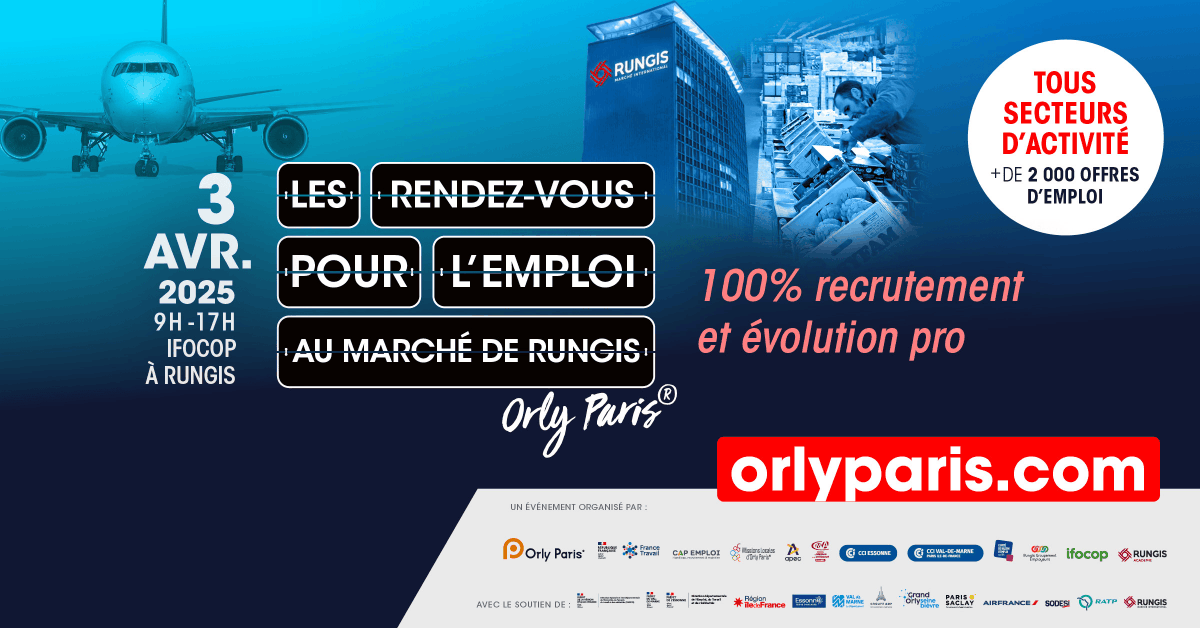 Orly Paris (@orly_paris) on Twitter photo #Emploi - Rendez-Vous pour l’Emploi au Marché de Rungis by Orly Paris® 3 avril
📍 Où ? IFOCOP, Marché de Rungis
🕒 Quand ? 9h-17h
Rencontrez des recruteurs, testez votre niveau de langue, boostez votre CV et découvrez des métiers inédits ! 🚀
👉 Infos : orlyparis.com #Emploi - Rendez-Vous pour l’Emploi au Marché de Rungis by Orly Paris® 3 avril
📍 Où ? IFOCOP, Marché de Rungis
🕒 Quand ? 9h-17h
Rencontrez des recruteurs, testez votre niveau de langue, boostez votre CV et découvrez des métiers inédits ! 🚀
👉 Infos : orlyparis.com