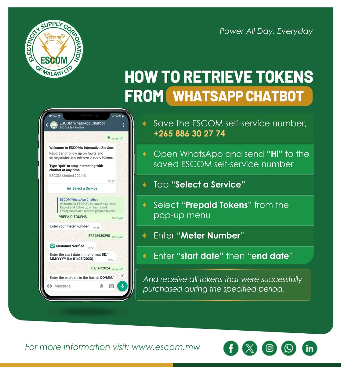 ESCOM_Malawi's tweet image. RETRIEVE YOUR MISSING OR LOST TOKENS FROM OUR 360 DEGREES DIGITAL PLATFORMS
#EscomMobileApp
#EscomWebsite
#WhatsappChatbot
#EscomUSSDcode