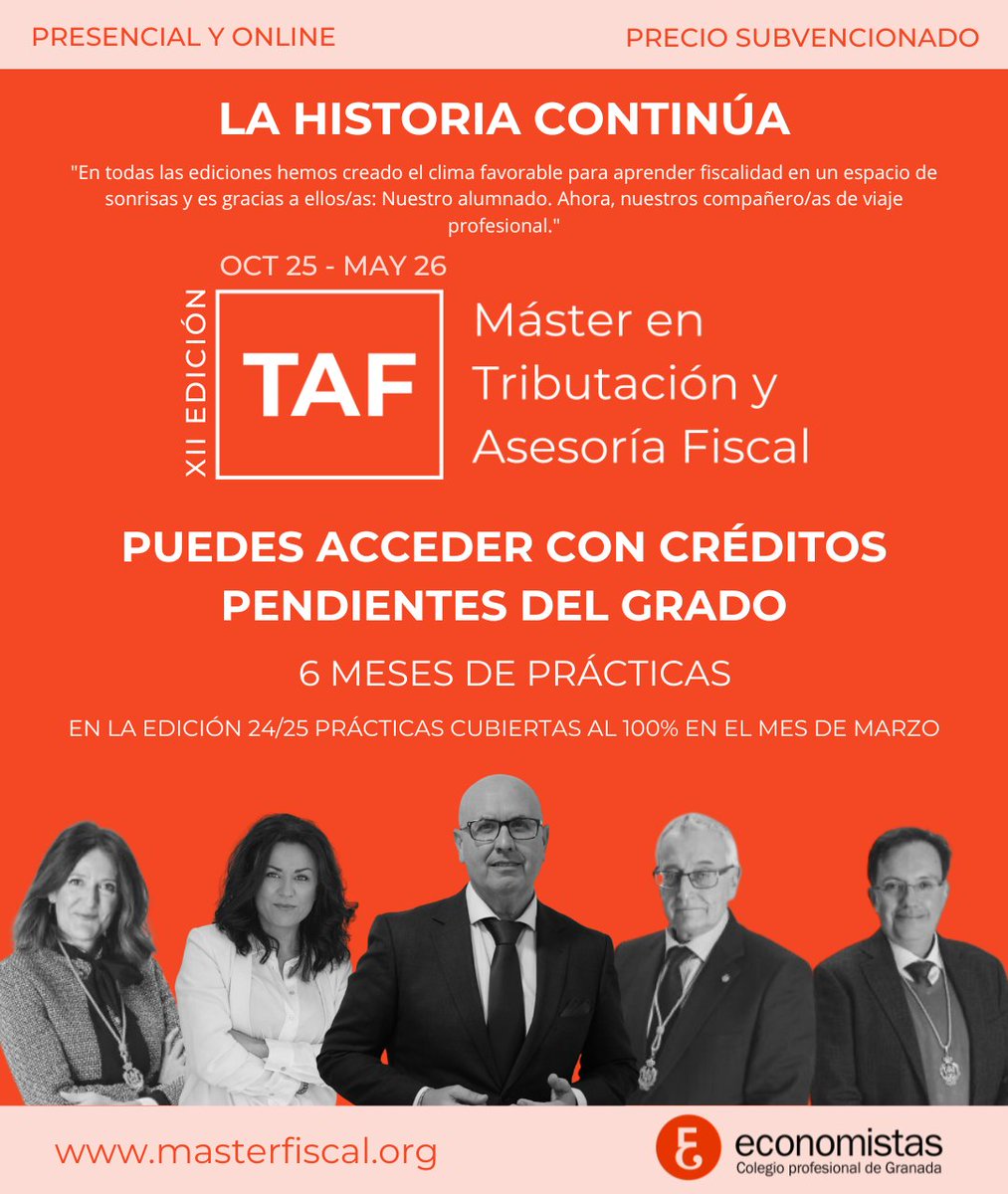 CONTINUAMOS:
La XII edición ha abierto su periodo de preinscripción. Prácticas, formación real, método del caso.
Infórmate.
Reserva tu plaza.