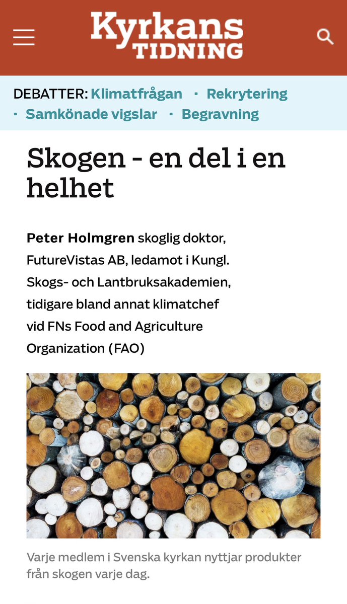 Debatten om kyrkans skogsutredning rullar vidare.

Här om guldfiskens helhetsuppfattning och om skogens nyttigheter utanför skogen i en replik till Markku Rummukainen.

kyrkanstidning.se/debatt/skogen-…