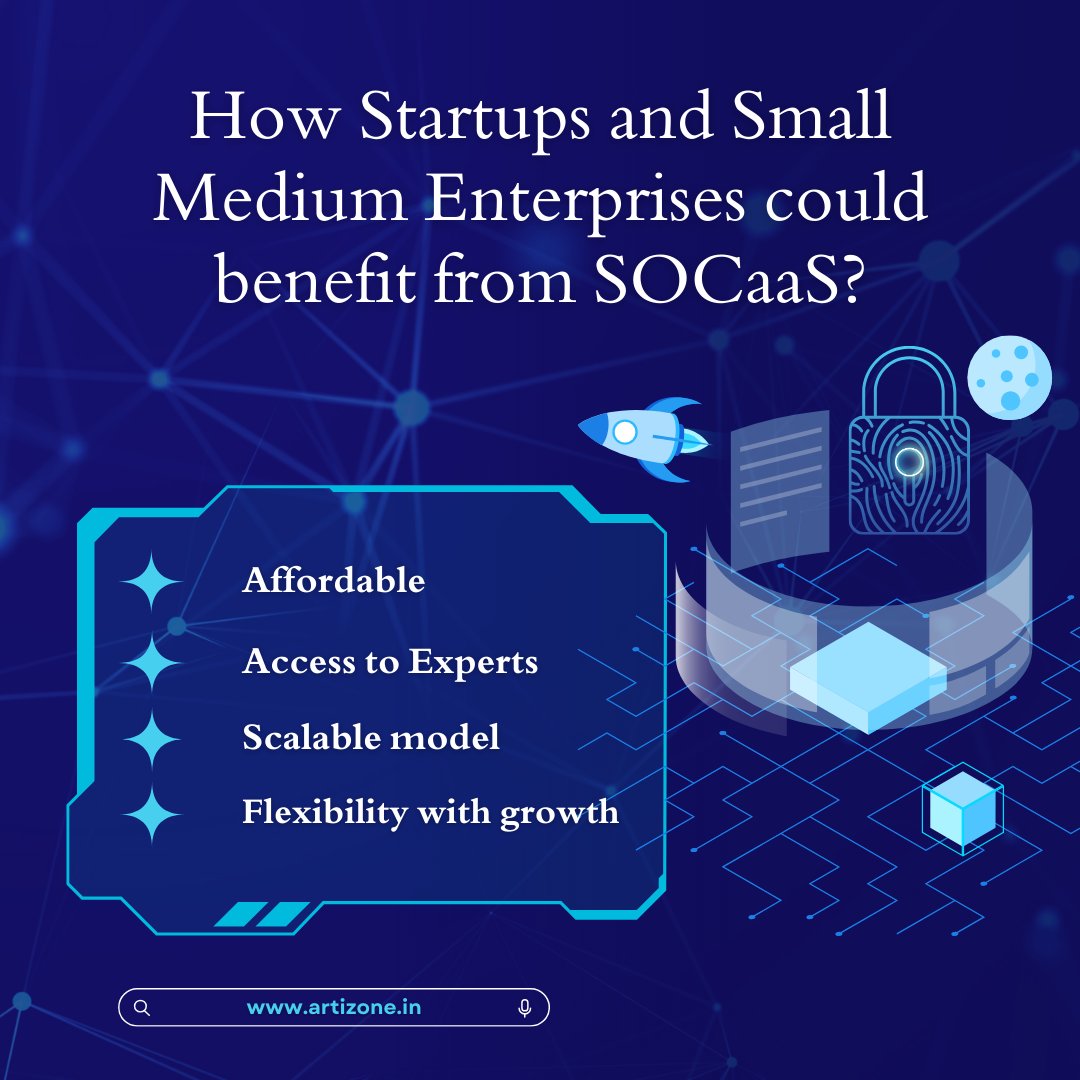 ARTIZONE4's tweet photo. Startups &amp; SMEs, stay secure with SOCaaS! 
✅ Affordable &amp; scalable
✅ 24/7 threat monitoring
✅ Access to cybersecurity experts
✅ Flexibility as business grows
Protect your business without high costs of an in-house SOC!
🔗 Learn more: https://t.co/c03Wv7EXlC
#Cybersecurity https://t.co/b1lWNtgUws