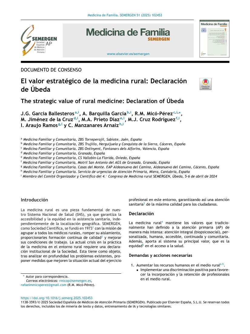 SEMERGENAndaluz's tweet photo. 👀Ya puedes consultar en nuestra web un nuevo artículo de la revista SEMERGEN “El valor estratégico de la medicina rural: Declaración de Úbeda” donde mencionan la importancia de dotar de recursos sanitarios al ámbito rural 🏡🏔️

https://t.co/tKdyBpwI8j

#semergenandalucia https://t.co/CV34BPVmbK