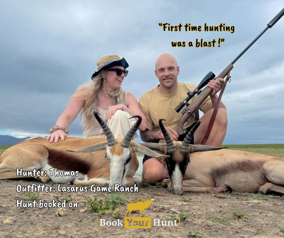 bookyourhunt's tweet image. "First time hunting was a blast!" says Thomas about his hunt on Lasarus Game Ranch that he booked on online marketplace.

Congratulations, Thomas! 

If you want to take up hunting, but not sure where to start - book your hunt on BookYourHunt.com!

#firsthunt #bookyourhunt