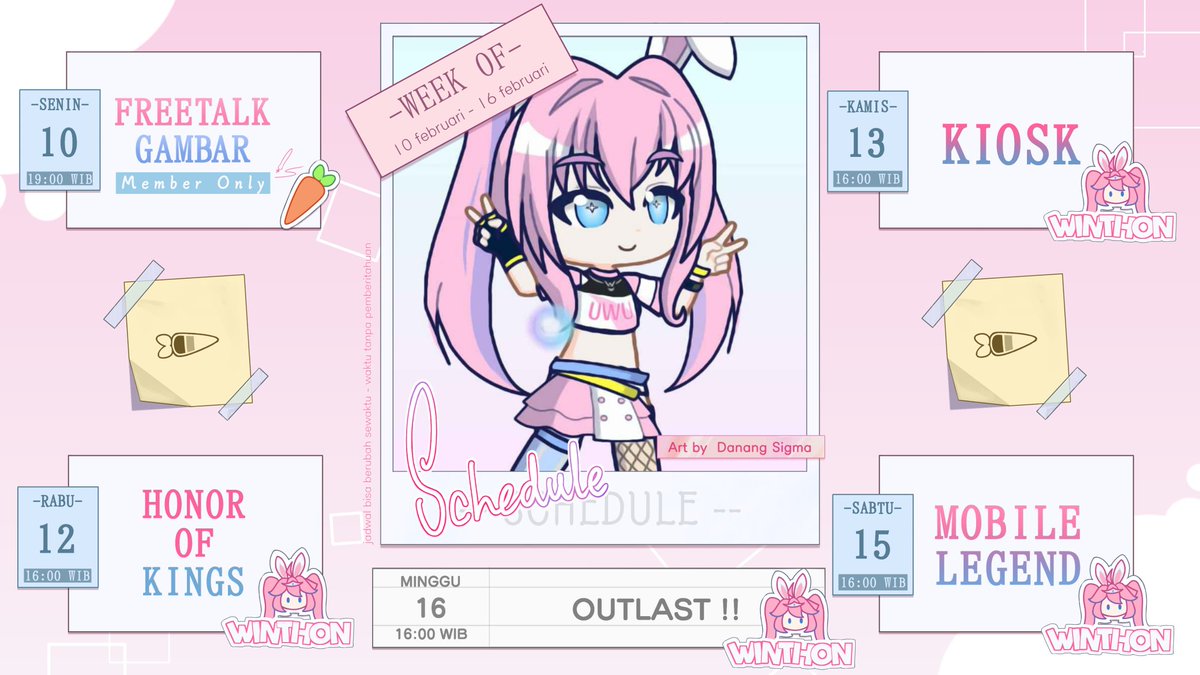 Winnieandreena's tweet photo. ⌜ Winnie Weekly Schedule ⌟
10 s/d 16 february 2024

Asset by @nitachan03 [IG]
Art by Danang &amp; Jojo

----------------------------------

⌜HASTAG⌟

#WinnieAndreena ⌜General⌟
#ReShow ⌜Live⌟
#Winners ⌜Fanname⌟
#FiguReena ⌜Fanarts⌟
#JoKelinci ⌜Memes⌟
#ClipAn ⌜Clips⌟ https://t.co/22G6Cqu6o3