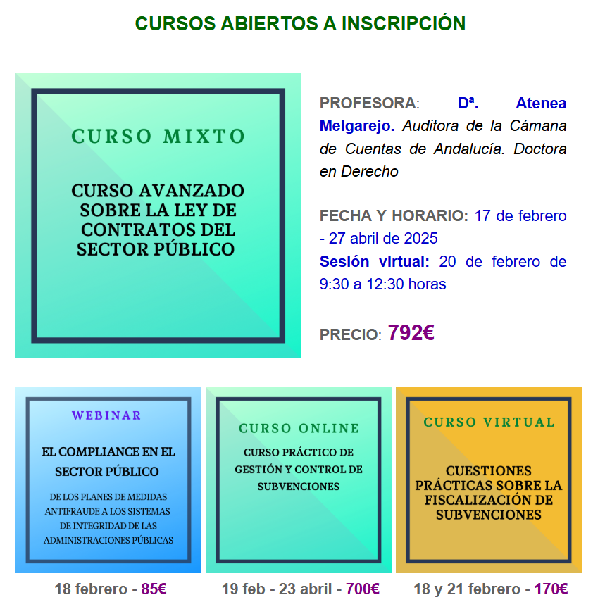 ¿Quieres formación sobre la Ley de Contratos del Sector Público o la Ley General de Subvenciones? Echa un vistazo a nuestros próximos cursos sobre estos temas y muchos más pinchando aquí: n9.cl/yb4yg