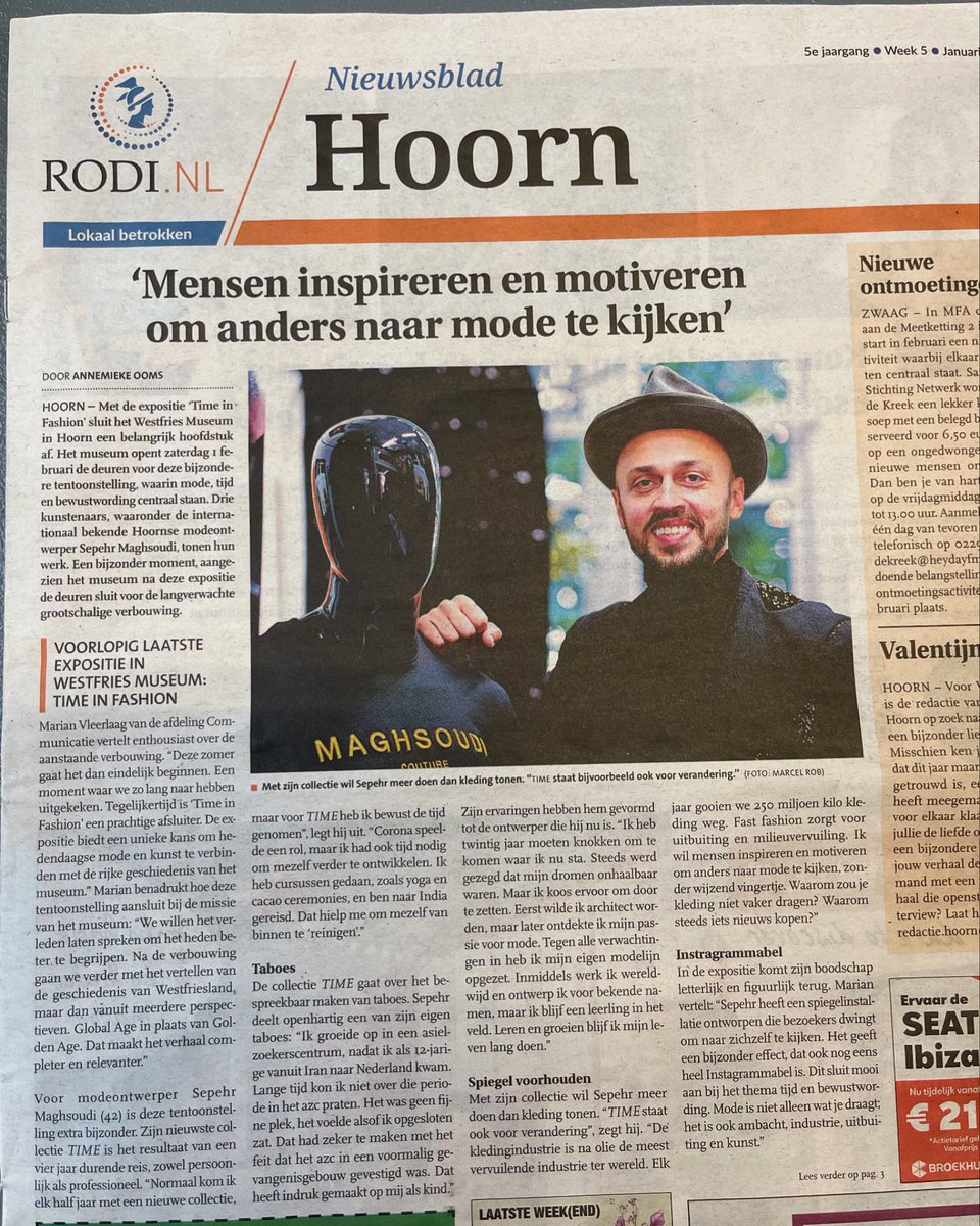 Super happy! 🤩
We staan op de front cover van het nieuwsblad over de expositie in het Westfries museum✨ 
<a href="/gemeentehoorn/">Gemeente Hoorn</a> @noordhollandsdagblad.nl @westfriesmuseum 

sepehrmaghsoudi.com