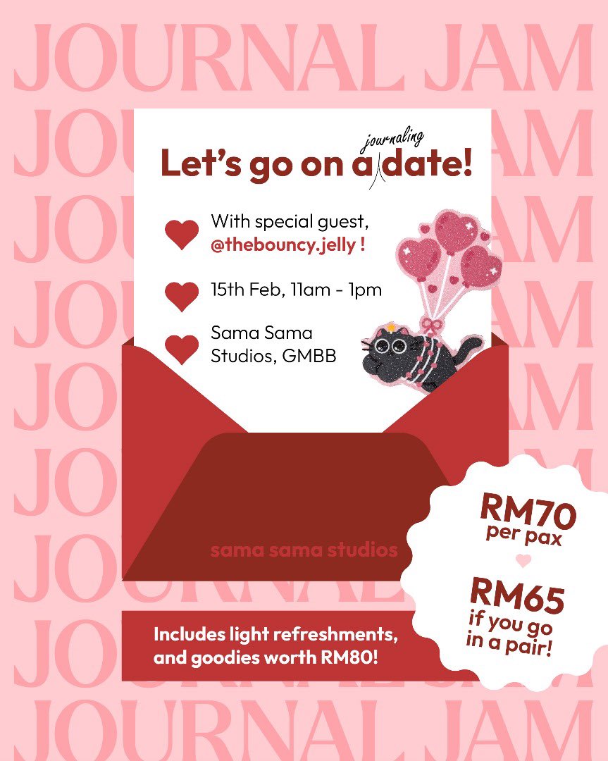 thebouncyjelly's tweet photo. oh also! I have an announcement (ecehhh gituh), I’ll be collaborating with Sama Sama Studios for a Journal Jam this Saturday!

You’ll be getting my latest Valentine’s Day items too! If you’re interested, DM @/samasama.studios on ig!

Hope to see you soon! 🎀 https://t.co/XKVsukiZri