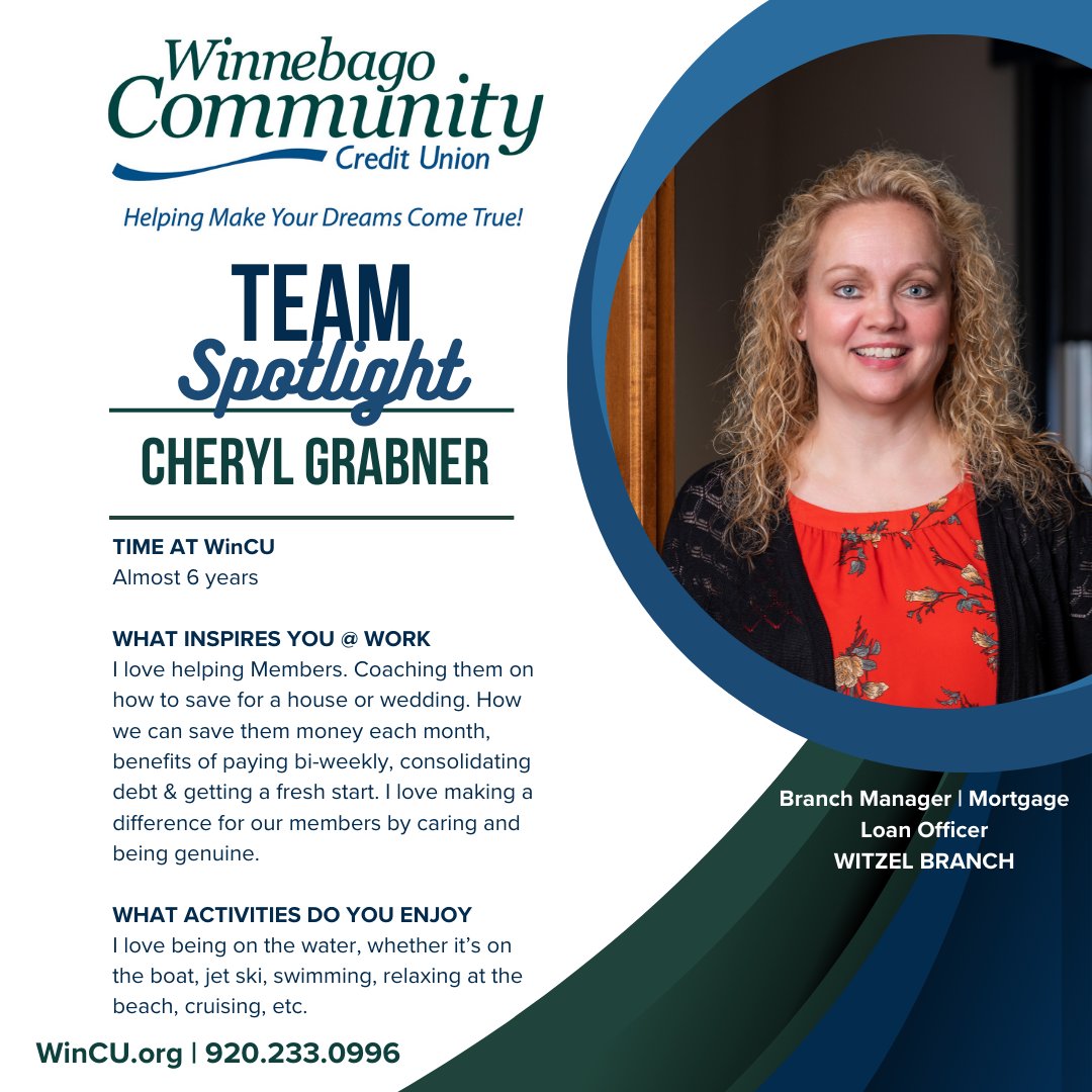 WinnebagoCCU's tweet image. Cheryl gets it done at Witzel! She know how to balance all things loans, staff and everything in between.  If you have questions, she'll get you the answer. #LoanSolutions #LoanExpert #FinanceGuru