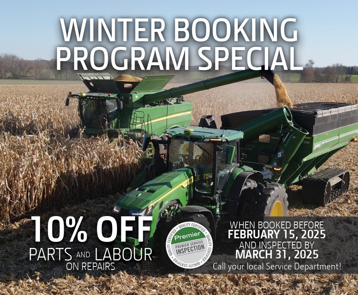 FINAL DAYS: Take advantage of Premier's Winter Service Inspection Booking Program! Prepare for next season and SAVE with 10% off Parts and Labour! Book by February 15th! premierequipment.ca/service/winter…