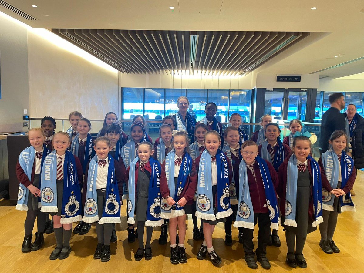 Our school choir are wishing the best of luck for their next Champions League match tomorrow against Real Madrid. These pictures are from the last CL match at the Etihad where our choir sang for the delegates of Club Brugge 💙