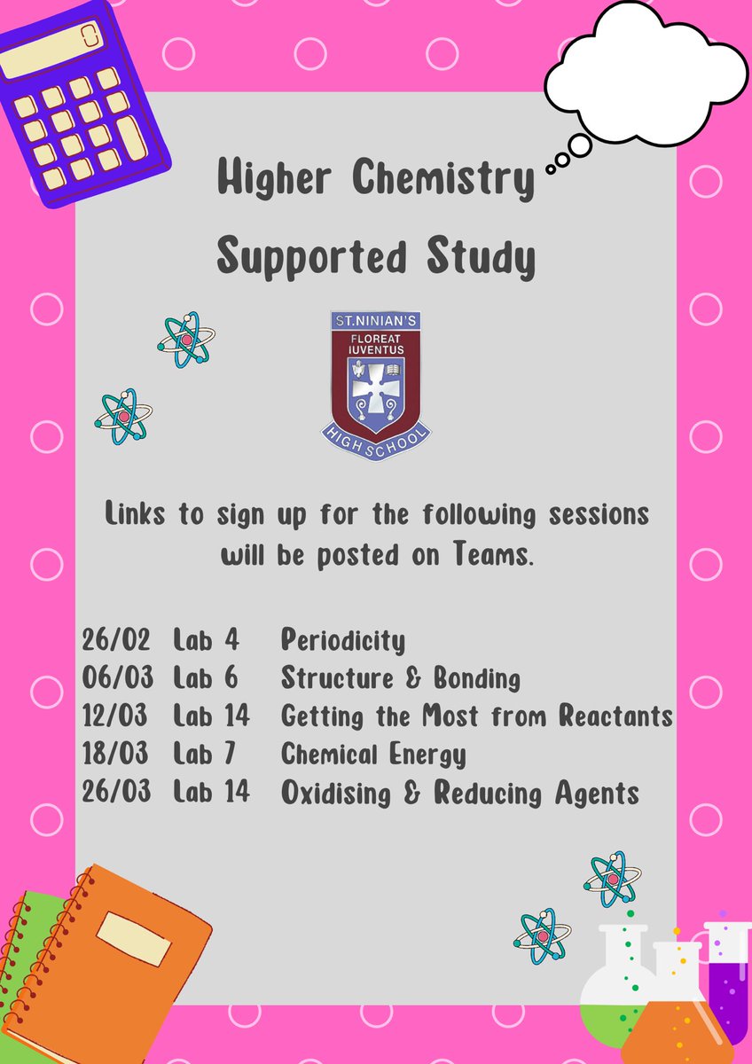 🧠📚SUPPORTED STUDY📚🧠
We are running 5 sessions for both National 5 and Higher after the February weekend. Details below 👇 <a href="/stninianshigh/">Saint Ninian's</a>
