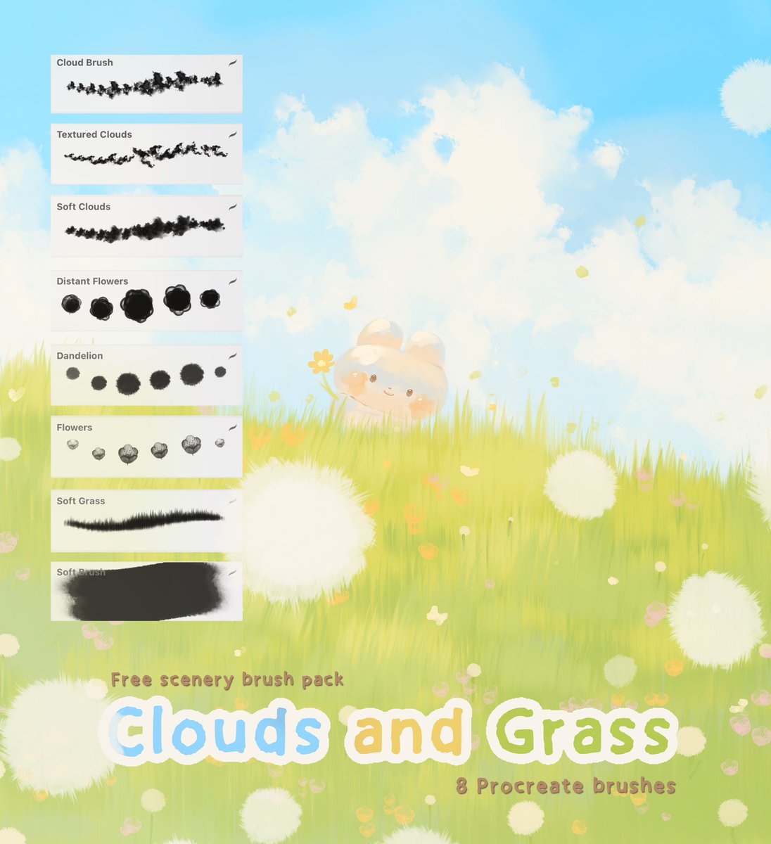 ⋅˚₊‧ ୨ free clouds and grass brush pack 🖍️⭐️ ୧ ‧₊˚ ⋅