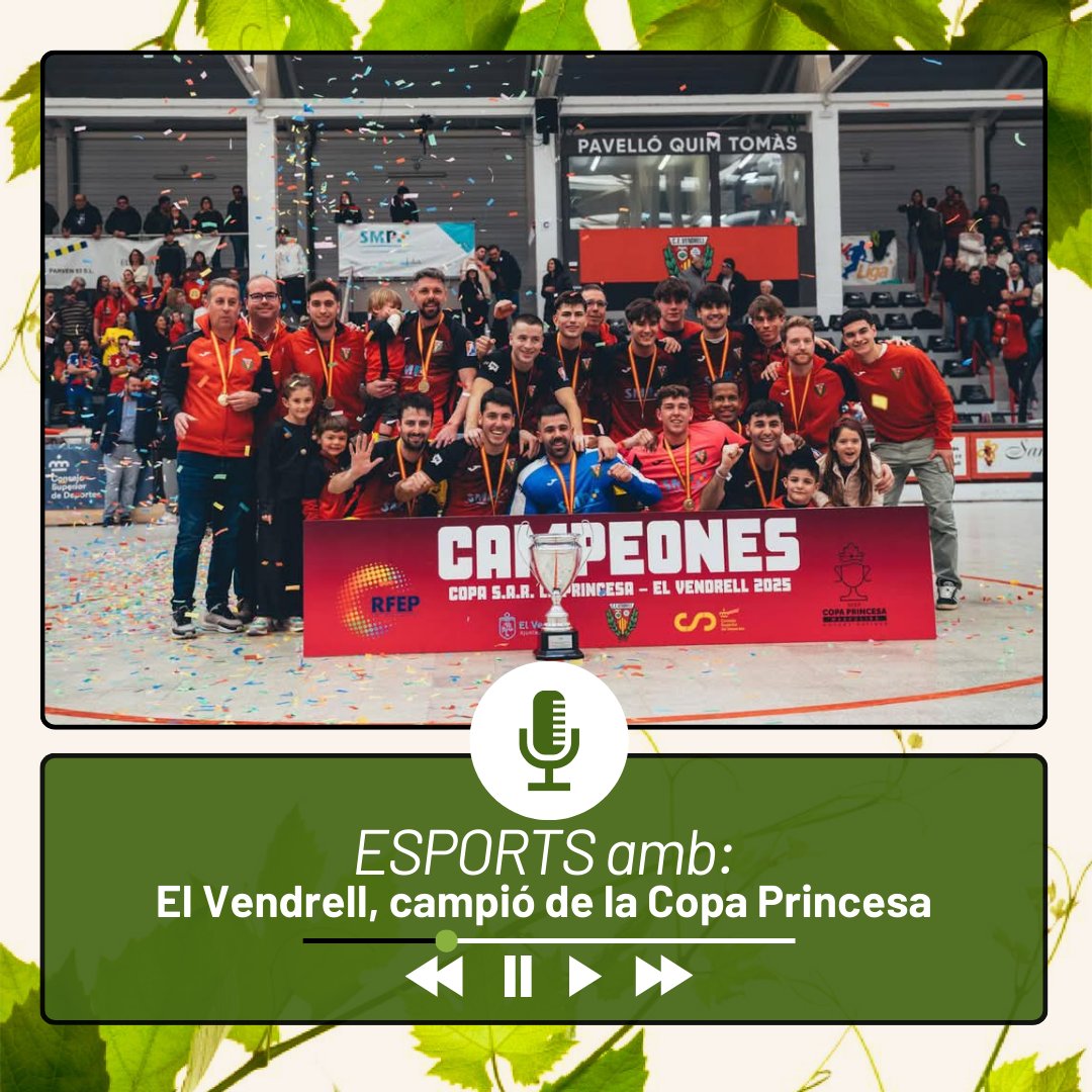 penedesenxarxa (@penedesenxarxa) on Twitter photo ➡️Els dilluns iniciem la setmana fent un repàs als resultats dels partits del cap de setmana.
🏆Avui destaquem que el <a href="/okcevendrell/">Club d’Esports Vendrell</a> es va declarar campió de la Copa Princesa després d'imposar-se al Reus B. Felicitats campions!
⏯️Recupera el programa a l'enllaç de la bio. ➡️Els dilluns iniciem la setmana fent un repàs als resultats dels partits del cap de setmana.
🏆Avui destaquem que el <a href="/okcevendrell/">Club d’Esports Vendrell</a> es va declarar campió de la Copa Princesa després d'imposar-se al Reus B. Felicitats campions!
⏯️Recupera el programa a l'enllaç de la bio.