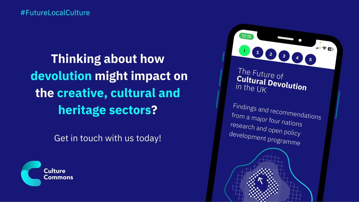 We’ve spent a yr exploring what #devolution might mean for the #creative #cultural &amp; #heritage ecosystem

We've produced 25+ #research papers, several #findings and a suite of co-designed recommendations

Our work is already having #policy #impact!

#FutureLocalCulture

1/10