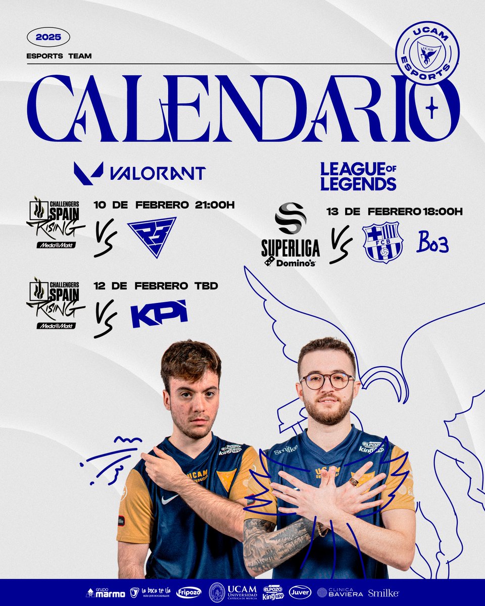 UCAM Esports (@ucam_esports) on Twitter photo 🔵 CALENDARIO SEMANAL 🔵
Semana importante en ambas competiciones 😬
#RisingMediaMarkt 👇
📆 Hoy vs <a href="/RambootClub/">Ramboot Club</a> a las 21h
📆 Miércoles vs <a href="/KPI_WORLD/">KPI</a> TBD
📺 twitch.tv/kadnita y twitch.tv/LVPes2
#SuperligaDominos 👇
📆 Jueves vs <a href="/FCBeSports/">Barça eSports 🎮</a> a las 18h
📺 🔵 CALENDARIO SEMANAL 🔵
Semana importante en ambas competiciones 😬
#RisingMediaMarkt 👇
📆 Hoy vs <a href="/RambootClub/">Ramboot Club</a> a las 21h
📆 Miércoles vs <a href="/KPI_WORLD/">KPI</a> TBD
📺 twitch.tv/kadnita y twitch.tv/LVPes2
#SuperligaDominos 👇
📆 Jueves vs <a href="/FCBeSports/">Barça eSports 🎮</a> a las 18h
📺