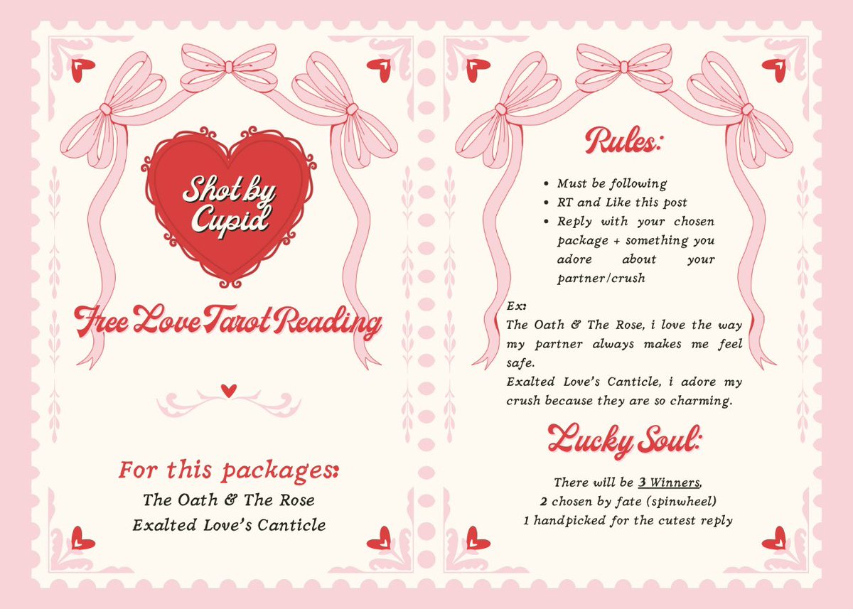 cartomancer's tweet photo. ˚˖𓍢ִ໋🦢˚ Another Free Tarot Reading special Valentine’s Day. ˚
End: February 13th — Time: 23.59
Result will be send on February 14th!
t. #zonauang #ratzone #zonaba #ratszone https://t.co/bdFxrhiaea