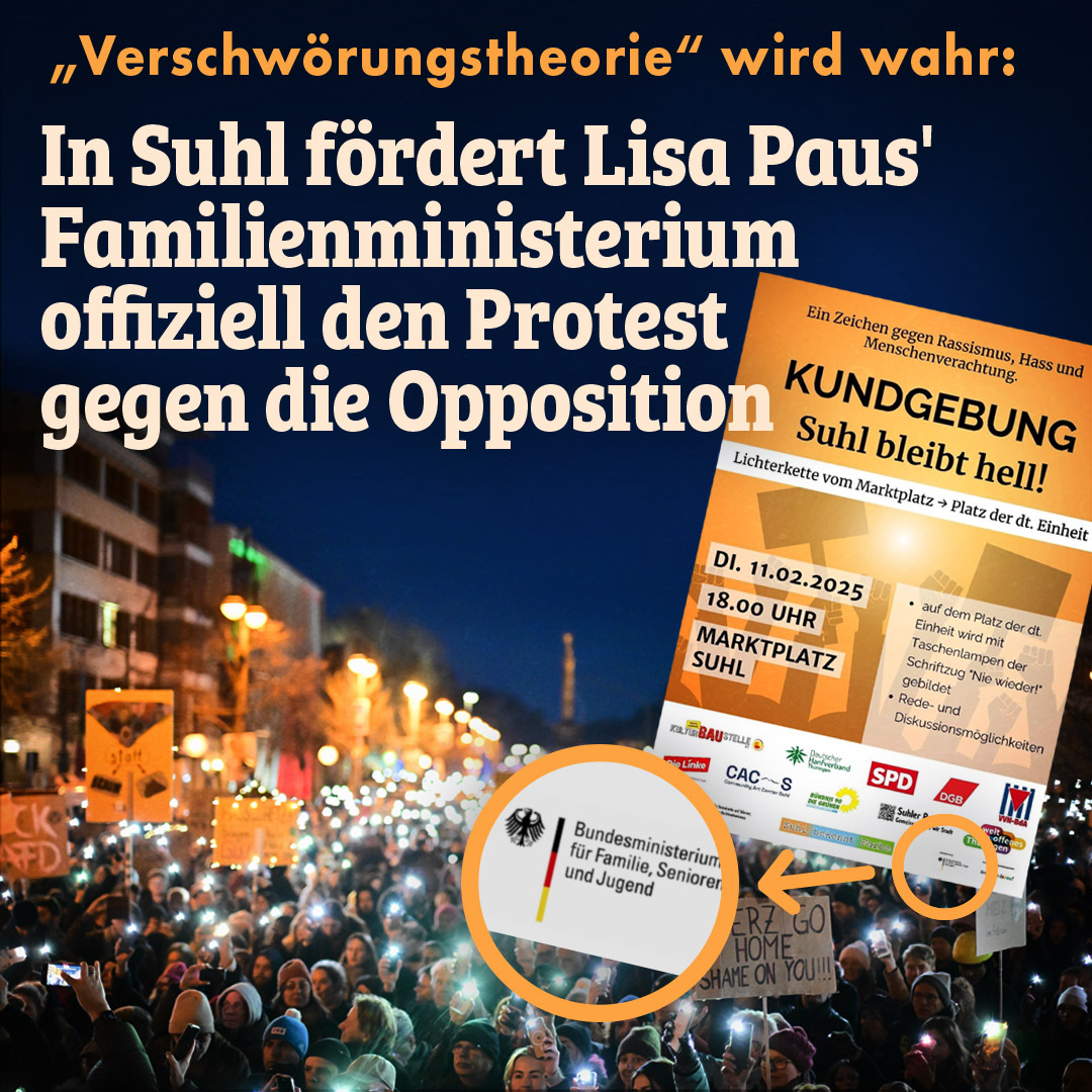 Die Teilnehmer einer „Demonstration gegen Rechts“ listen das Bundesfamilienministerium als einen der  Förderer auf. Damit taucht erstmals eine Regierungsstelle als offizieller Unterstützer der aktuellen Proteste gegen die Oppositionsparteien CDU, AfD und FDP auf.