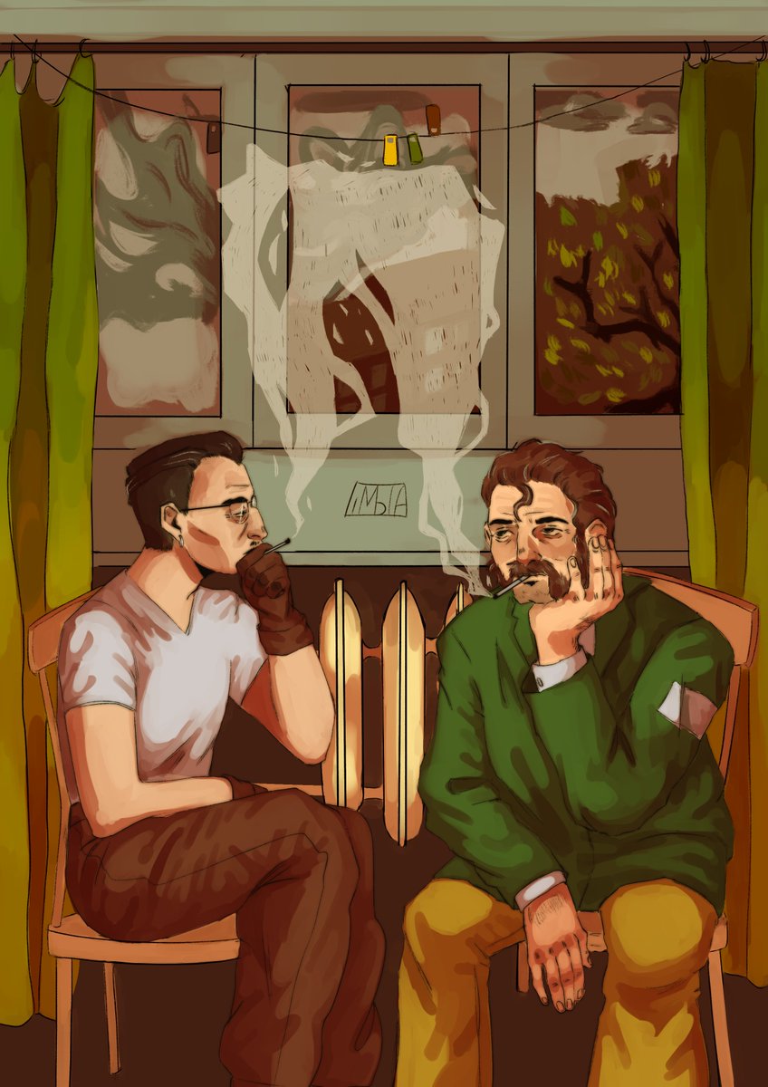 shmygaaa's tweet photo. smokers on the balcony #DiscoElysium https://t.co/v9khziH8vE