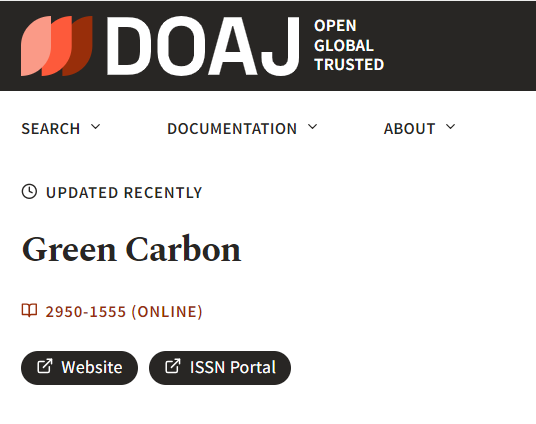 !!! Journal Update !!! <a href="/Green_Carbon_/">Green Carbon</a>  is now indexed in the DOAJ database #openaccess #DOAJ