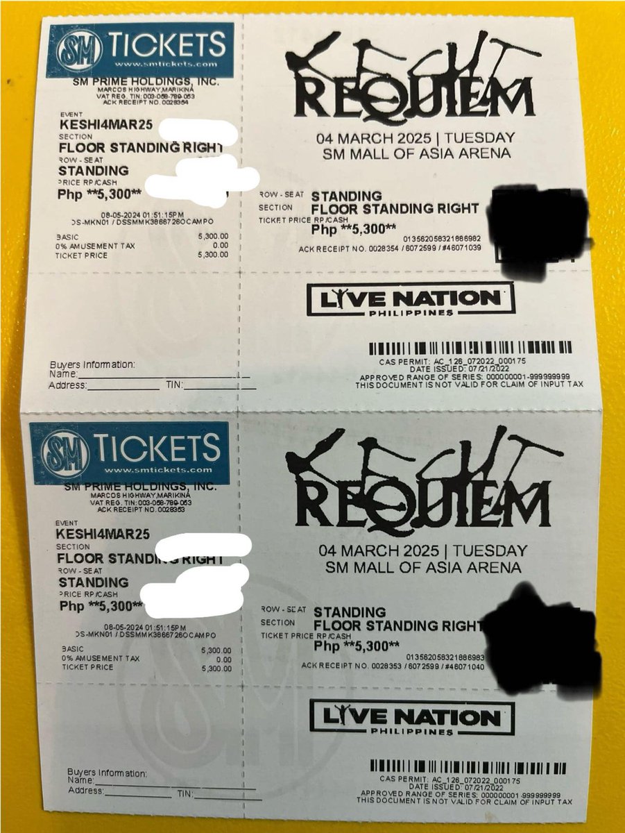 wts lfb ph

 keshi requiem manila 2025

#keshiREQUIEMTourMNL 
#keshiInManila 

(2) floor standing right vip

- PHP 5,300 same price / srp
- payo

dm if interested

 mnl moa wtt wts lfb world tour mall of asia vip ph philippines live nation concert