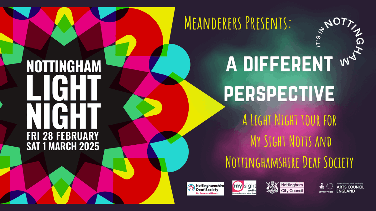 Nottingham Light Night – A Different Perspective Join us for a guided tour of the 17th Nottingham Light Night on Friday 28th February or Saturday 1st March!

For more information and to book your place, please go to:
mysightnotts.org.uk/nottingham-lig…