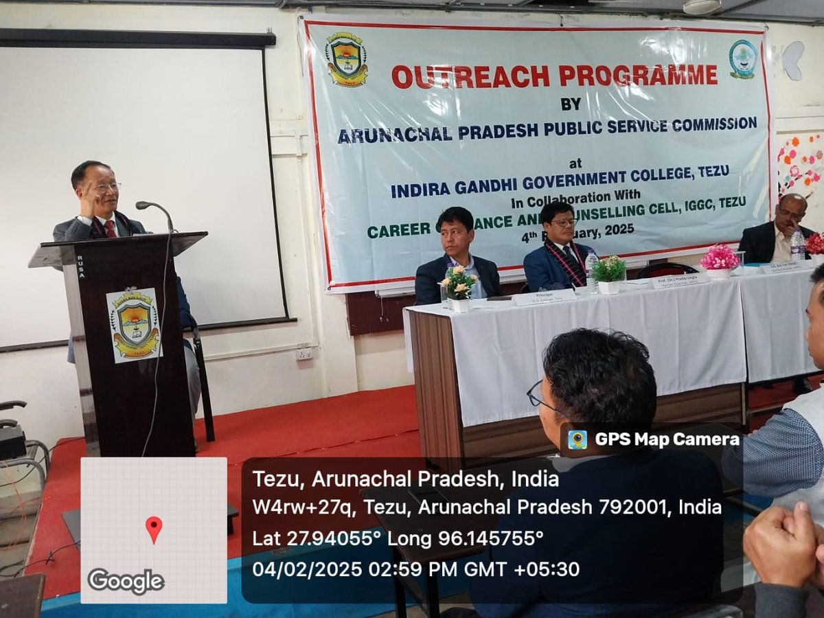 APPSC_Official's tweet image. On 5 Feb 2025, APPSC held an outreach at Indira Gandhi Govt. College, Lohit, guiding students on exams and career paths. Chairman Prof. Lingfa stressed confidence, discipline, and time management. Member Col. Koj Tari advised on stress management and NCC benefits.