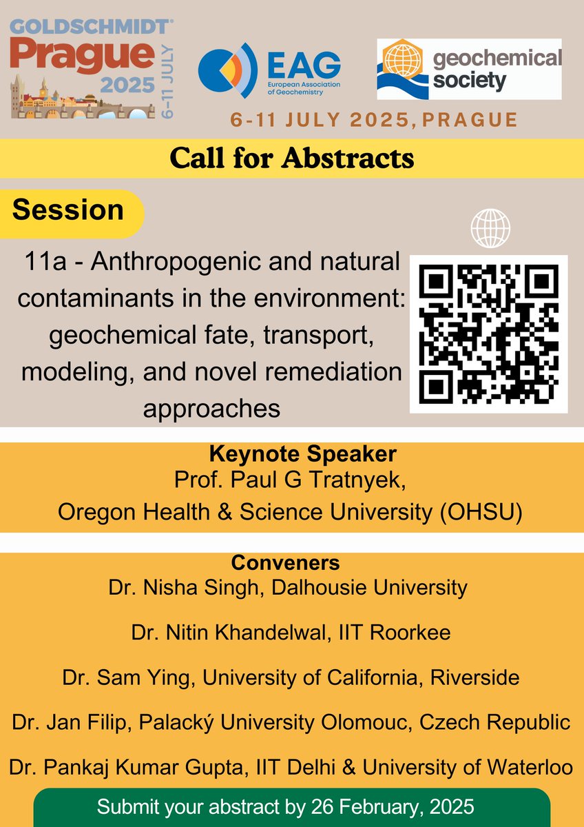 EnviNitin's tweet image. Hurry up! Goldschmidt conference grant deadline is approaching: 12 Feb 2025. Submit your abstract to our session soon..

@EAG_ @goldschmidt2025 @geochemsoc
