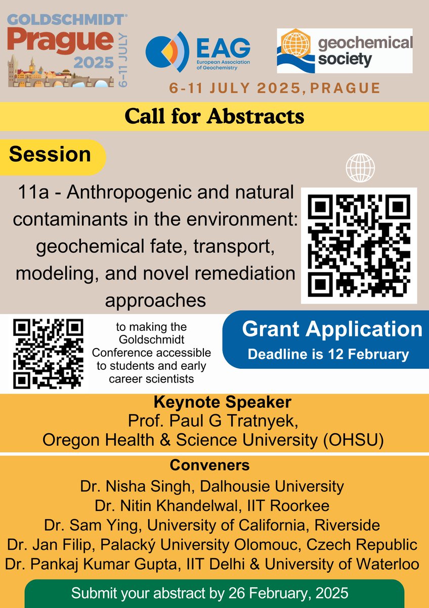 EnviNitin's tweet image. Hurry up! Goldschmidt conference grant deadline is approaching: 12 Feb 2025. Submit your abstract to our session soon..

@EAG_ @goldschmidt2025 @geochemsoc