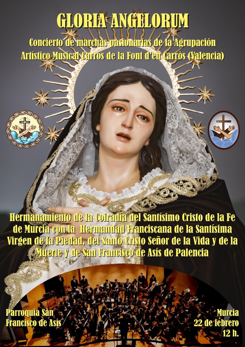 📜🤝 Hermanamiento en la fe 🎶✨

El 22 de febrero, la <a href="/Cofradia_Fe/">Cofradía_Fe</a> y la <a href="/virgenpiedad/">Hermandad de la Piedad | Palencia</a>  sellarán su unión con el concierto GLORIA ANGELORUM.
🙏🎺 ¡Os esperamos para compartir este gran día!

📍 Iglesia de San Francisco de Asís
🕛 12:00 h
🎟️ Entrada libre hasta completar aforo