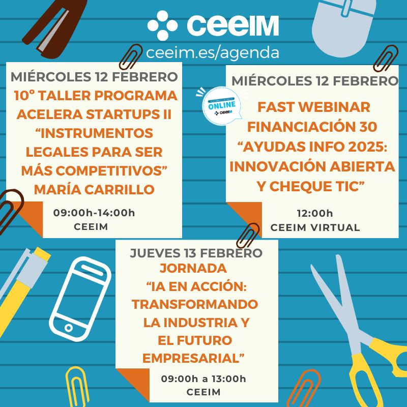 CeeiMurcia's tweet image. Tres eventos esta semana en una #AgendaCEEIM 🔵⚫ muy interesante:

🚀 Llegamos al 10º Taller de #AceleraStartups
💻 FastWebinar con ayudas @infoRMurcia 
🤖 Y los #IATalks, un viaje al futuro cercano

ceeim.es/es/agenda/