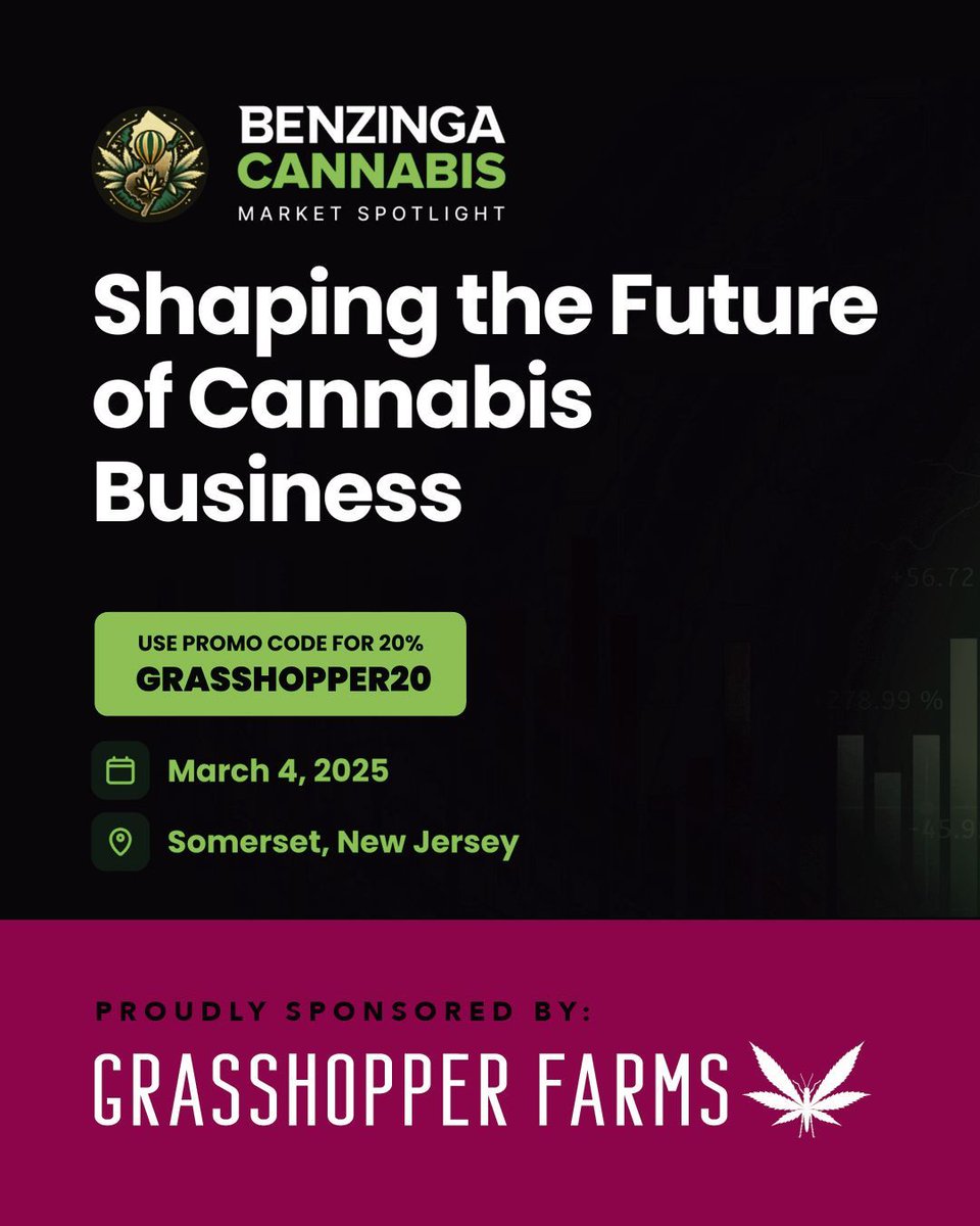 grasshopperfarms (@grasshopprfarms) on Twitter photo Join us next month at the <a href="/BzCannabis/">Benzinga Cannabis</a> Market Spotlight in New Jersey! 🌿 It's the ultimate gathering for professionals, entrepreneurs, and investors looking to thrive in the NJ cann*bis market.
📅 Tuesday, March 4th | 📍 New Jersey
🔗 Learn more: buff.ly/3WSPygW Join us next month at the <a href="/BzCannabis/">Benzinga Cannabis</a> Market Spotlight in New Jersey! 🌿 It's the ultimate gathering for professionals, entrepreneurs, and investors looking to thrive in the NJ cann*bis market.
📅 Tuesday, March 4th | 📍 New Jersey
🔗 Learn more: buff.ly/3WSPygW