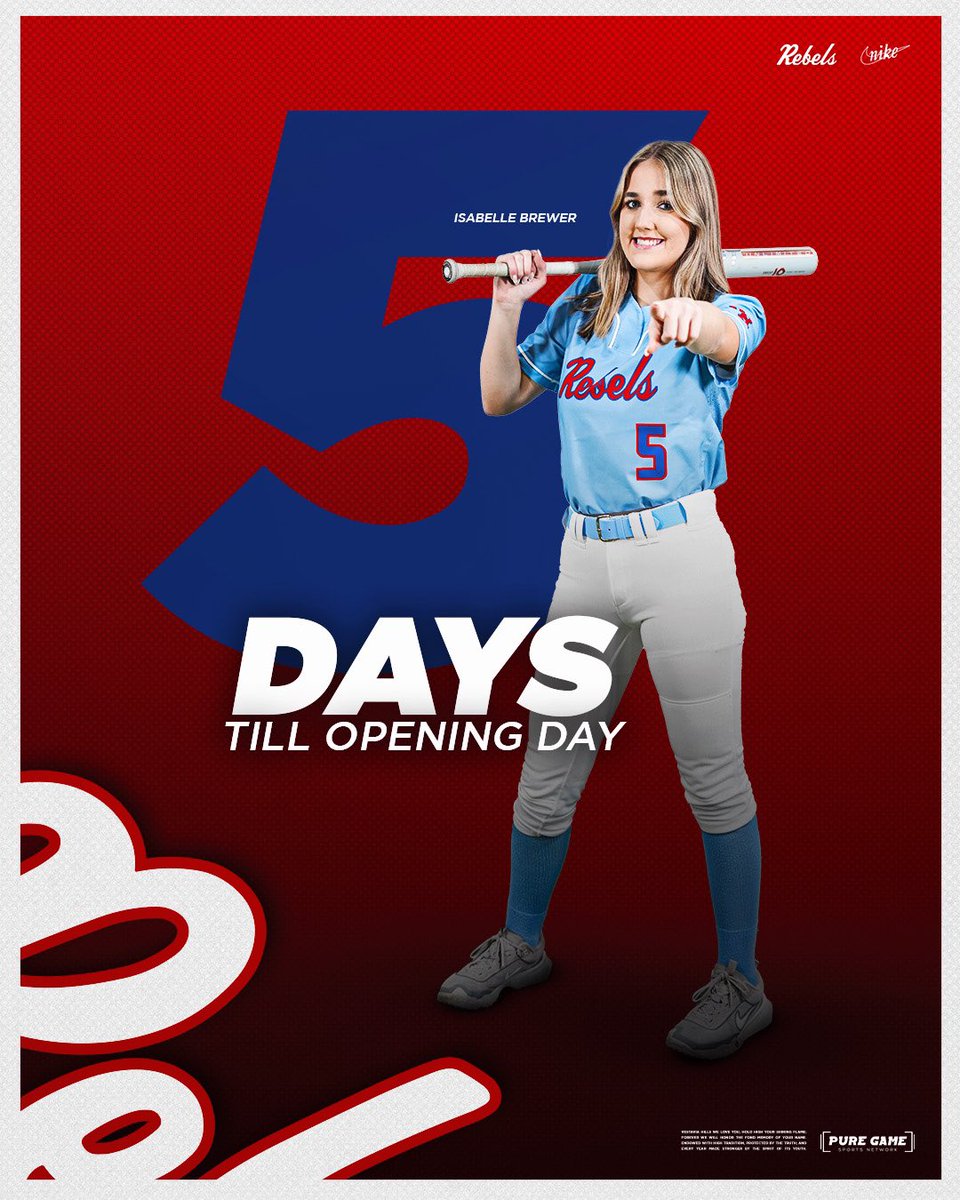 The countdown is on!!! Today we are spotlighting JUNIOR Outfielder, Isabelle Brewer! 5 DAYS until GAME DAY! #gorebels @1rebelathetics